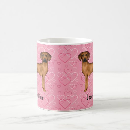 Mug Chien Rhodesian Ridgeback Sur Coeurs Rose Avec Nom (Centre)