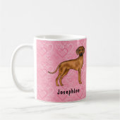 Mug Chien Rhodesian Ridgeback Sur Coeurs Rose Avec Nom (Gauche)
