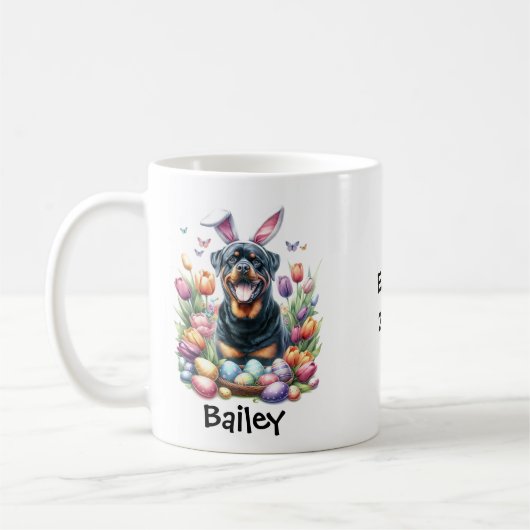 Mug Chien Rottweiler personnalisé Pâques/Printemps (Gauche)