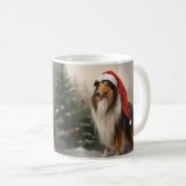 Mug Chien Rough Collie dans la neige de Noël (Devant droit)