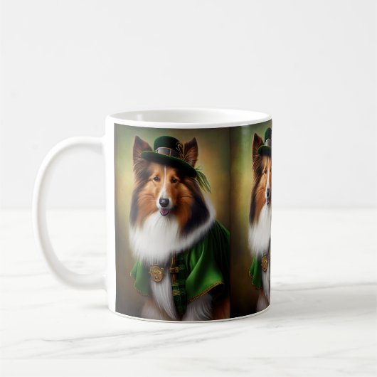 Mug Chien Rough Collie en robe de la Saint-Patrick (Gauche)