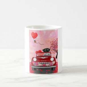 Mug Chien Schnauzer Voiture avec coeurs Saint-Valentin