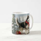 Mug Chien sibérien Husky à Noël de neige (Devant droit)