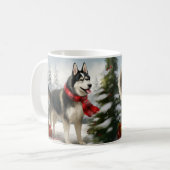 Mug Chien sibérien Husky à Noël de neige (Devant gauche)