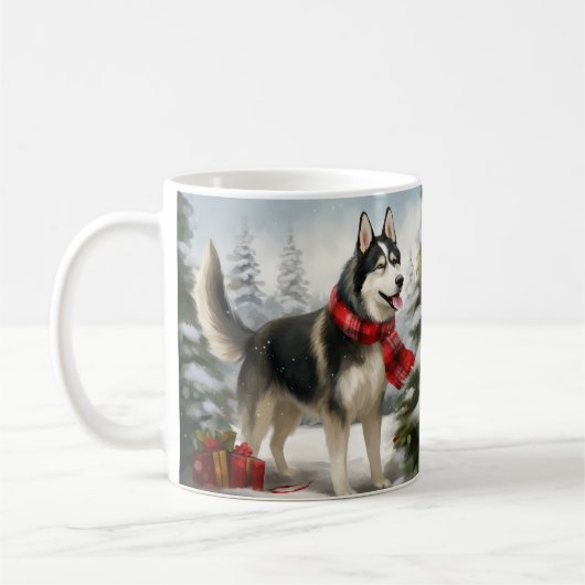 Mug Chien sibérien Husky à Noël de neige (Gauche)