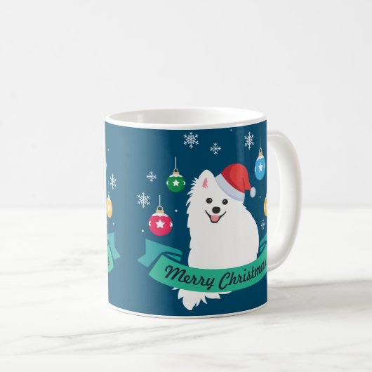 Mug Chien Spitz japonais personnalisable Joyeux Noël (Devant droit)