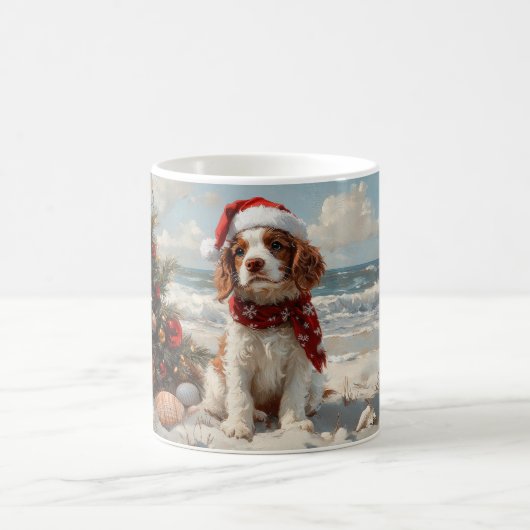 Mug Chien Springer Spaniel Noël Vintage Plage (Centre)