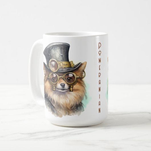 Mug Chien Steampunk Poméranien (Devant gauche)