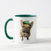 Mug Chien-taureau français Brown avec Casquette vert 2 (Gauche)