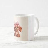 Mug Chien Teckel 3D Ruban Rose Mignon (Devant droit)