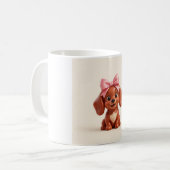 Mug Chien Teckel 3D Ruban Rose Mignon (Devant gauche)