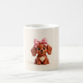 Mug Chien Teckel 3D Ruban Rose Mignon (Centre)