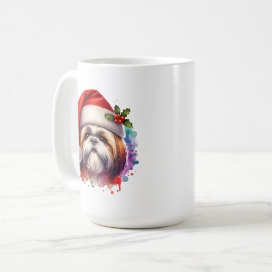 Mug Chien Tzu Chien à Noël Noël de Noël Personnalisé (Devant gauche)