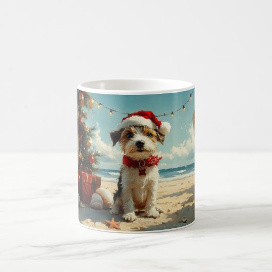 Mug Chien Wire Fox Terrier Noël Vintage Plage (Centre)
