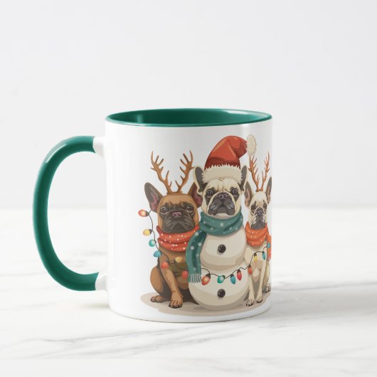 Mug Chiens Bouledogues Français de Noël Renne (Gauche)