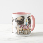 Mug Chiens Carlins d'anniversaire Cupcake (Devant droit)