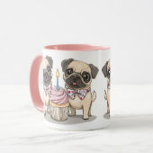 Mug Chiens Carlins d'anniversaire Cupcake (Devant gauche)