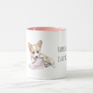 Mug Chiens chiots à la crème blanche chaussure rose
