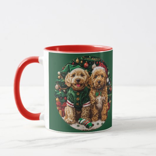 Mug Chiens de chiot de Noël Goldendoodle (Gauche)