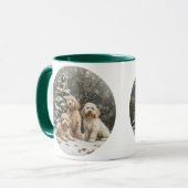 Mug Chiens de chiot de Noël Goldendoodle (Devant gauche)