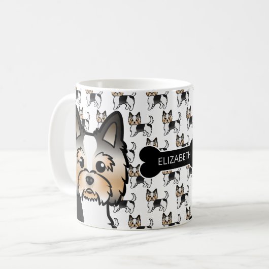 Mug Chiens de dessin animé Biewer Terrier avec os de c (Devant gauche)