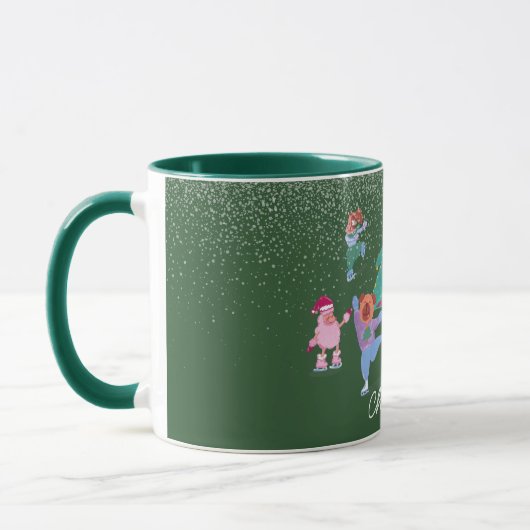 Mug Chiens de fête Patinage sur glace Noël Nom vert (Gauche)