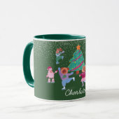 Mug Chiens de fête Patinage sur glace Noël Nom vert (Devant gauche)