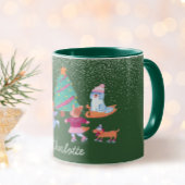 Mug Chiens de fête Patinage sur glace Noël Nom vert