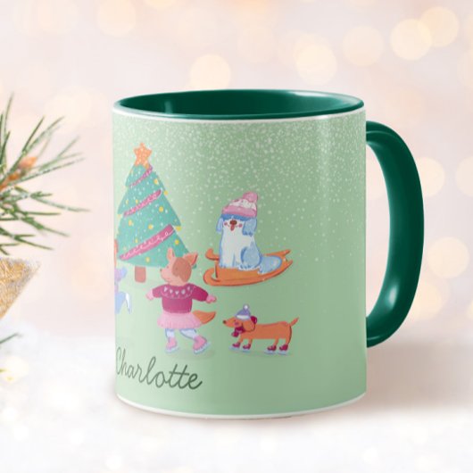 Mug Chiens de fête Pistache de patinage sur glace Noël