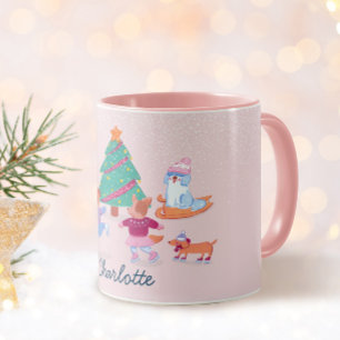 Mug Chiens de fille Patinage sur glace Patinage rose p