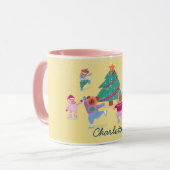 Mug Chiens de jeu Patinage sur glace Pastel Nom jaune (Devant gauche)
