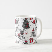 Mug Chiens de Noël dans le dessin de style livre d'art (Devant droit)