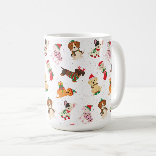 Mug Chiens de Noël en casquette et en chandail (Devant droit)