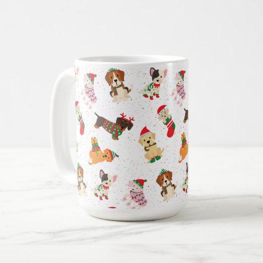 Mug Chiens de Noël en casquette et en chandail (Devant gauche)