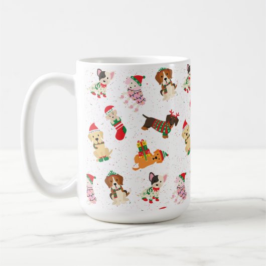 Mug Chiens de Noël en casquette et en chandail (Gauche)