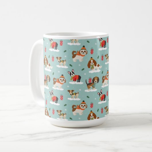 Mug Chiens de Noël en Motif d'Écharpes douillettes (Devant gauche)