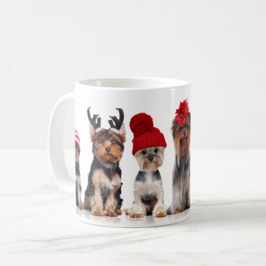 Mug Chiens De Terrier De Yorkshire Avec Casquettes De  (Devant gauche)