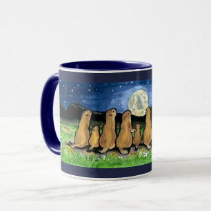 Mug Chiens des Prairies observant la lune bleu foncé D