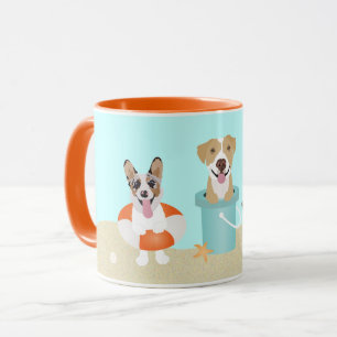 Mug Chiens d'été de plage Bleu Orange