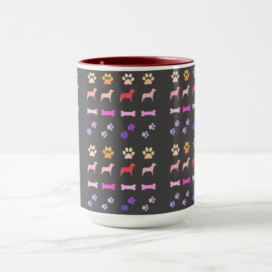 Mug Chiens, Empreintes de pattes et os de chien Café M (Centre)