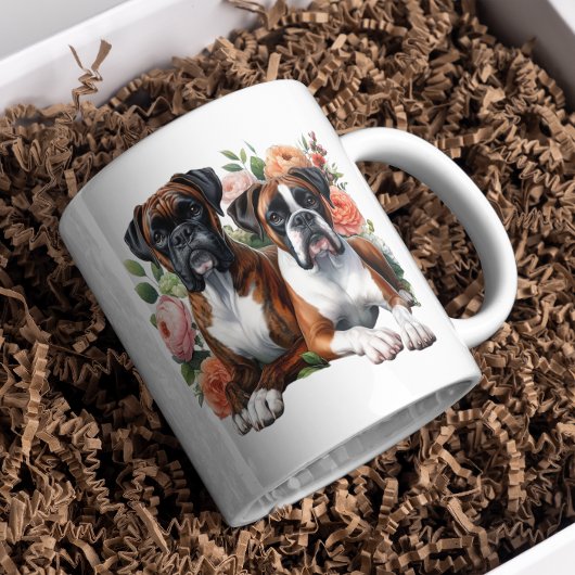 Mug Chiens En Boxer Parmi Les Fleurs