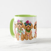 Mug Chiens Goldendoodle Hawaïens Lei de Fleurs (Devant gauche)