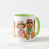 Mug Chiens Goldendoodle Hawaïens Lei de Fleurs (Devant droit)