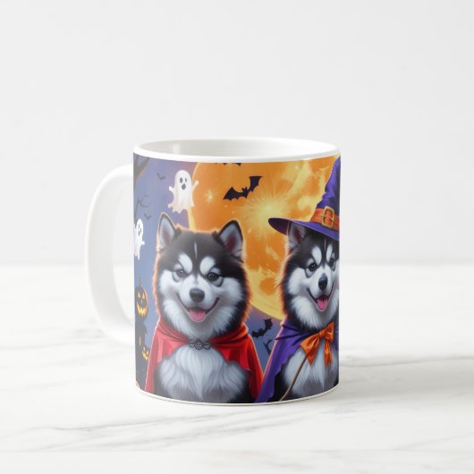 Mug Chiens malamuts de l'Alaska Citrouille Halloween d (Devant gauche)