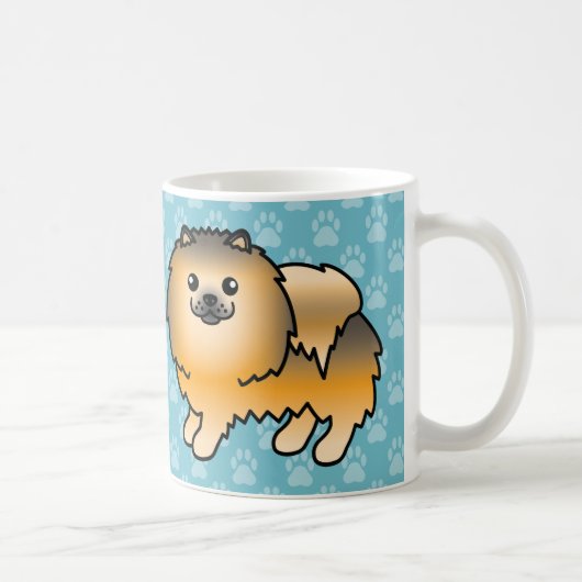 Mug Chiens Pomeranian Sable Orange Sur Fond Bleu (Droite)
