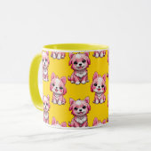 Mug Chiens roses mignons - Jaune (Devant gauche)
