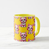 Mug Chiens roses mignons - Jaune (Devant droit)