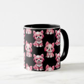 Mug Chiens roses mignons - Noir (Devant droit)