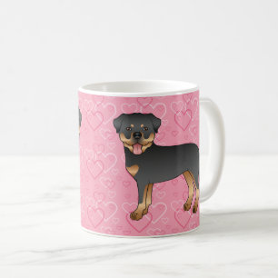 Mug Chiens Rottweiler Noir Et Feu Sur Coeurs Roses