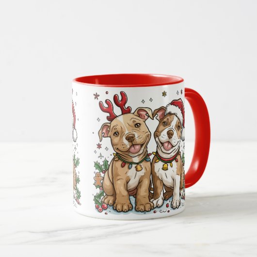Mug Chiens taureaux de Noël Pit (Devant droit)